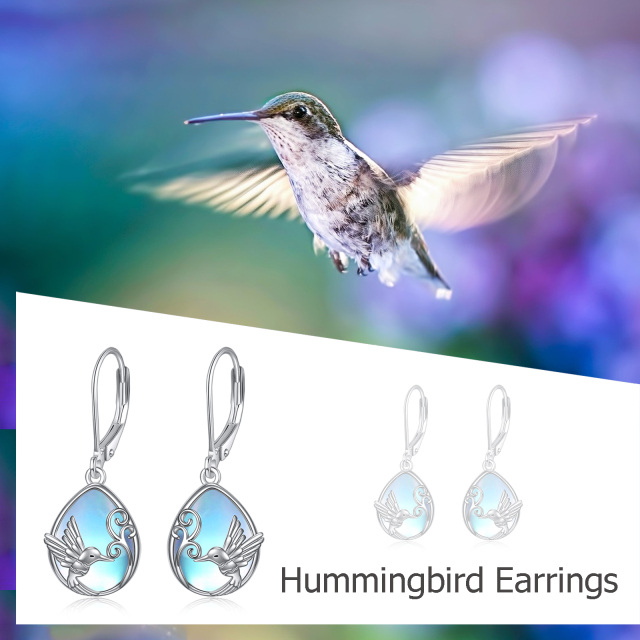 Sterling Silver Moonstone Hummingbird Lever-back Earrings-6