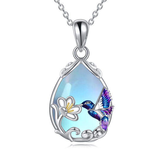 Collana con ciondolo colibrì in pietra di luna in argento sterling