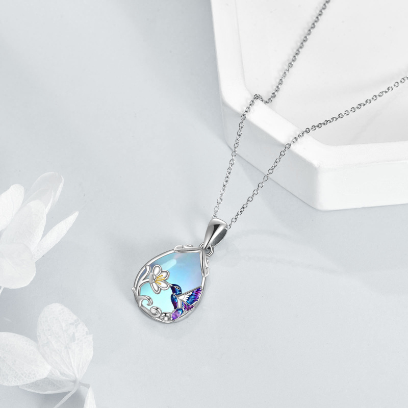 Colar com pingente de beija-flor em prata de lei com pedra da lua-3
