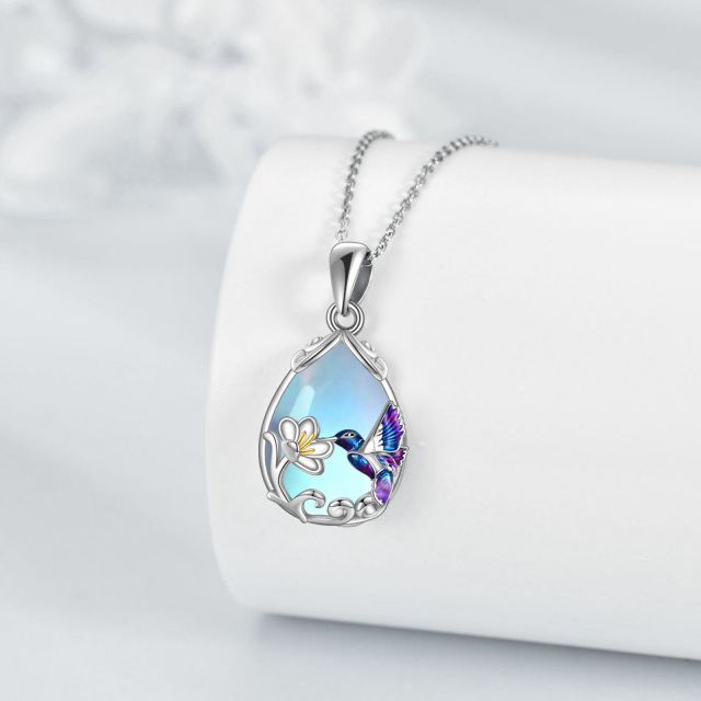 Sterling Silver Moonstone Hummingbird Pendant Necklace-4