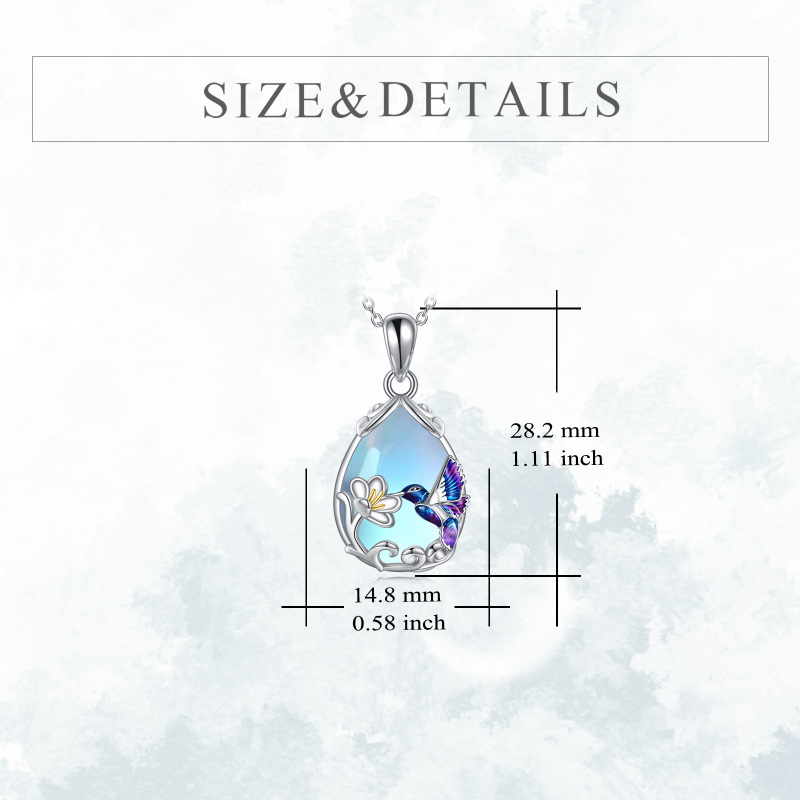 Colar com pingente de beija-flor em prata de lei com pedra da lua-5