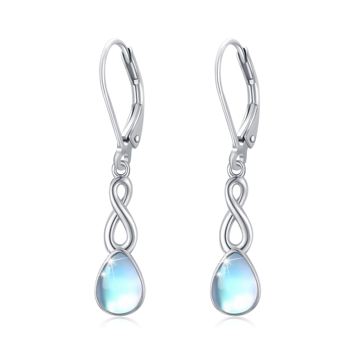 Sterling Silver Moonstone Infinity Symbol Lever-back Earrings-1