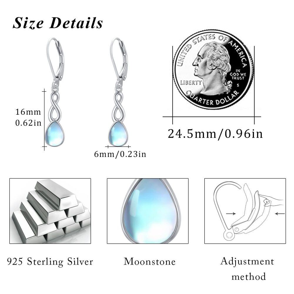 Sterling Silver Moonstone Infinity Symbol Lever-back Earrings-5