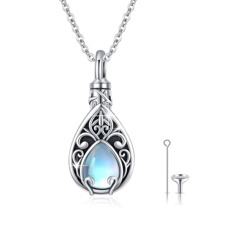Sterling Silver Moonstone Ivy & Drop Shape Urn Necklace for Ashes-14
