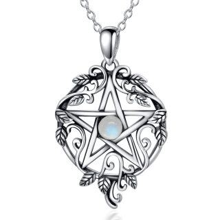 Sterling Silver Moonstone Ivy & Pentagram Pendant Necklace-3