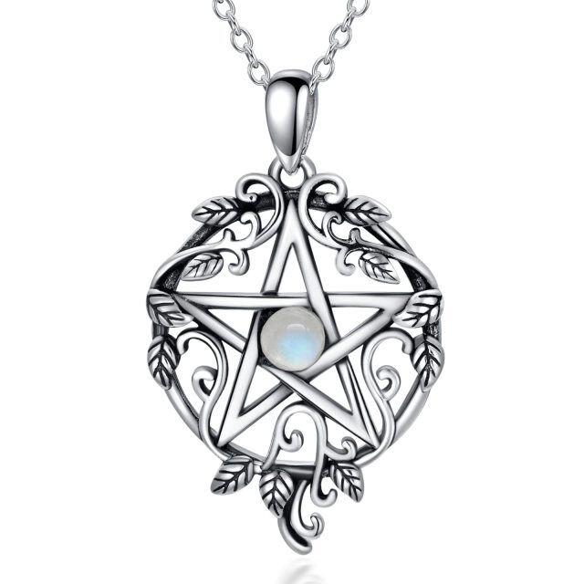 Collana con ciondolo a forma di edera e pentagramma in argento 925 con pietra lunare-1