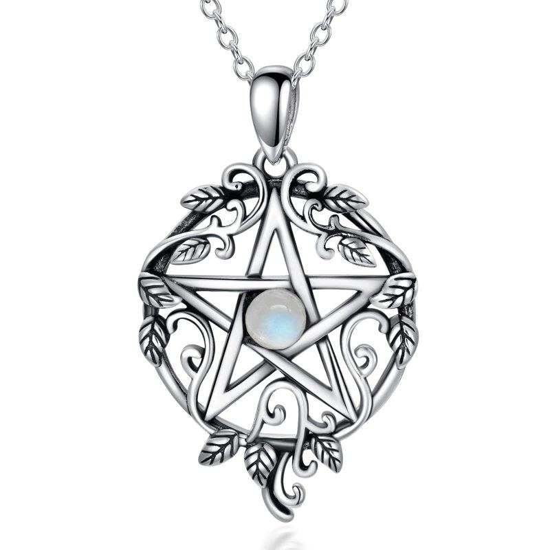 Sterling Silver Round Moonstone Pentagram & Triple Moon