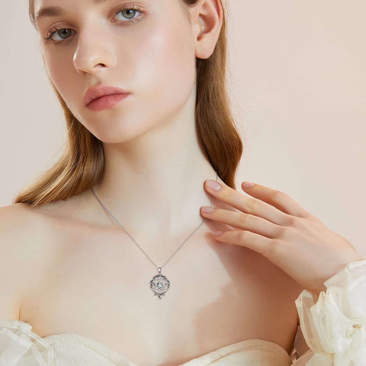 Plata de ley Moonstone Ivy & Pentagram Collar Colgante-3