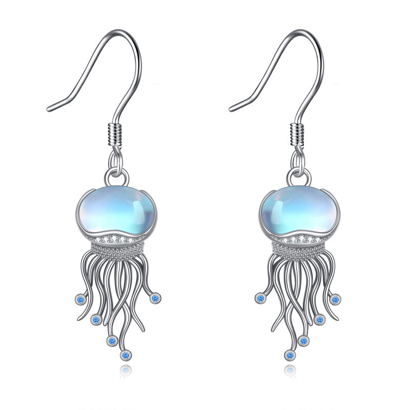 Sterling Silver Moonstone Jellyfish Drop Earrings-4