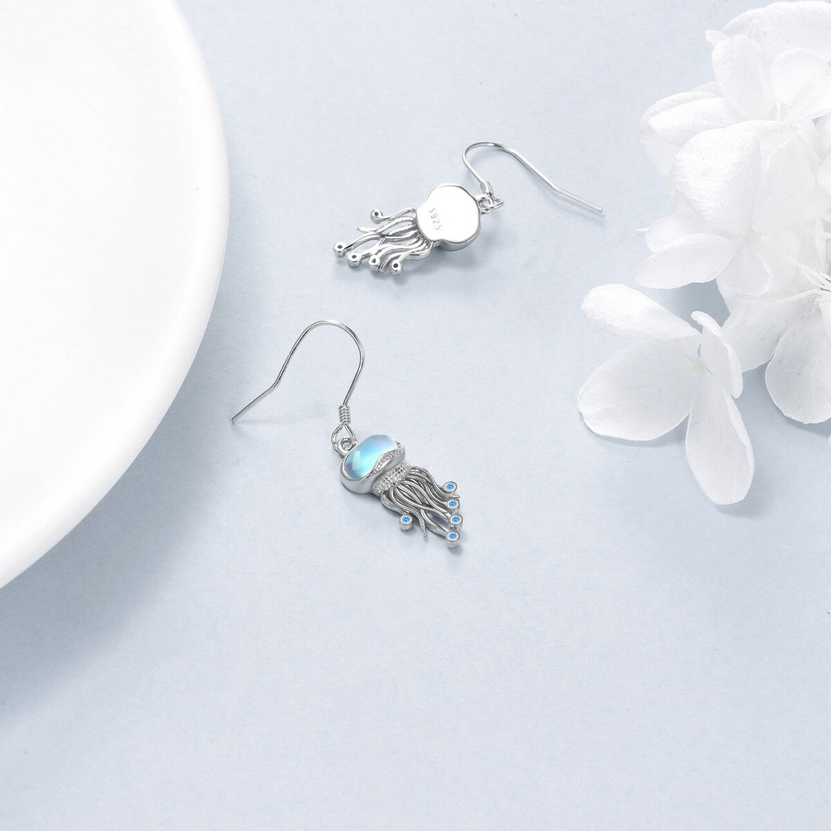 Sterling Silver Moonstone Jellyfish Drop Earrings-4