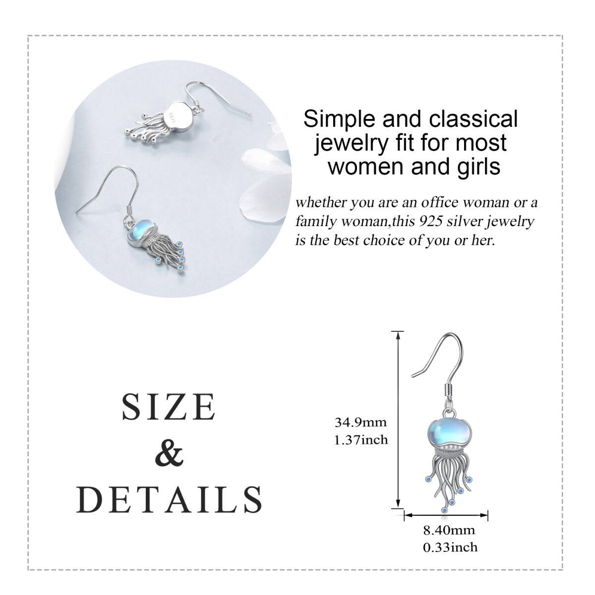 Sterling Silver Moonstone Jellyfish Drop Earrings-5