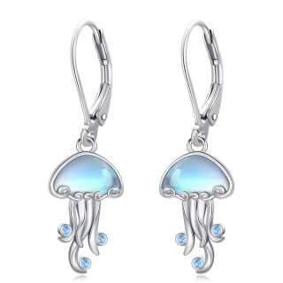 Sterling Silver Moonstone Jellyfish Lever-back Earrings-4