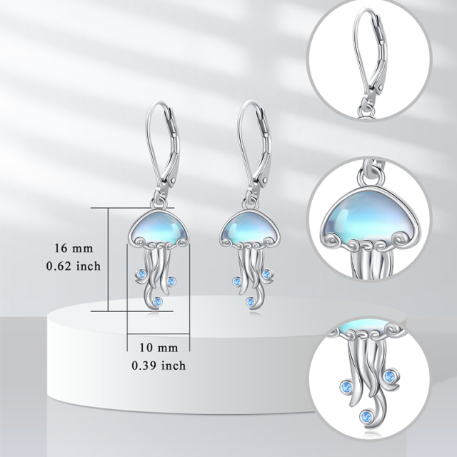 Boucles d'oreilles à levier en argent Sterling Moonstone Jellyfish-4