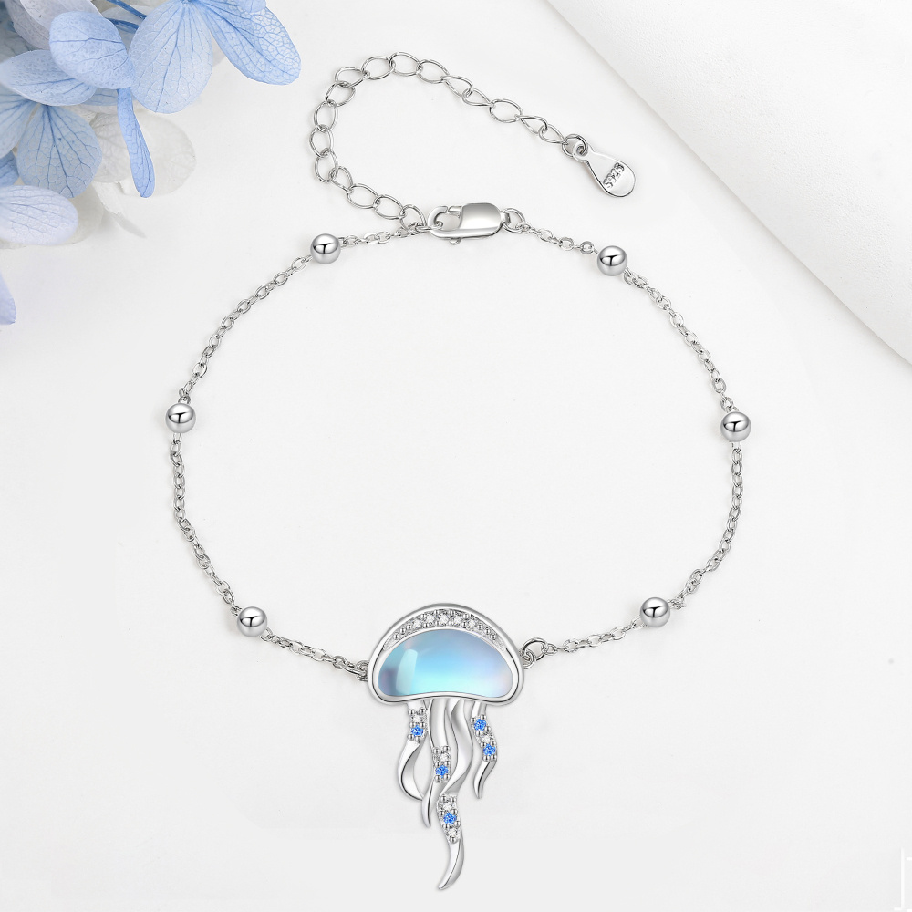 Sterling Silver Moonstone Jellyfish Charm Bracelet-4