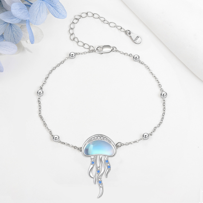 Sterling Silver Moonstone Jellyfish Charm Bracelet-4