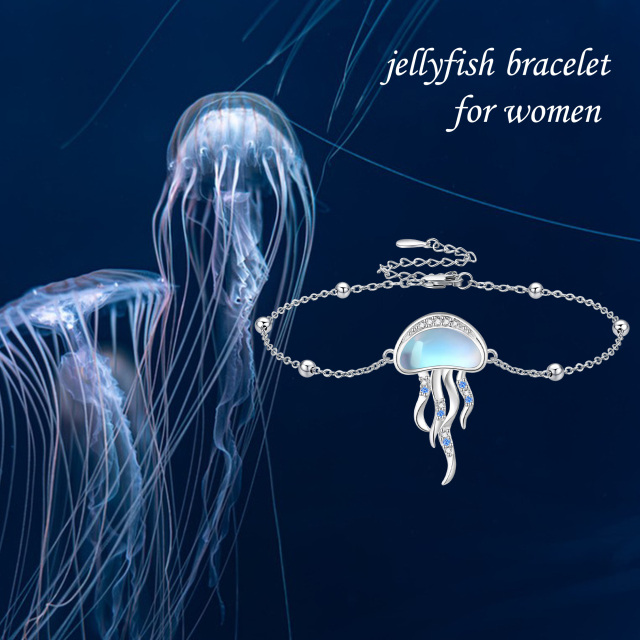 Sterling Silver Moonstone Jellyfish Pendant Bracelet-6