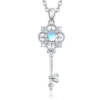 Sterling Silver Moonstone Key Pendant Necklace-5