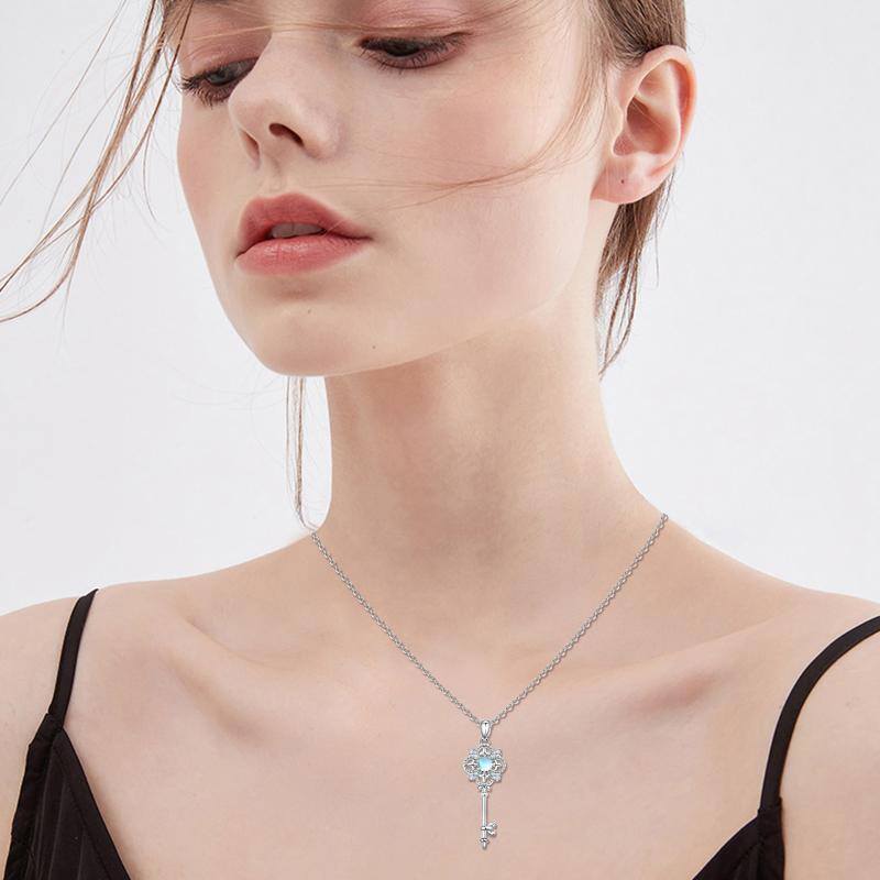 Sterling Silver Moonstone Key Pendant Necklace-2