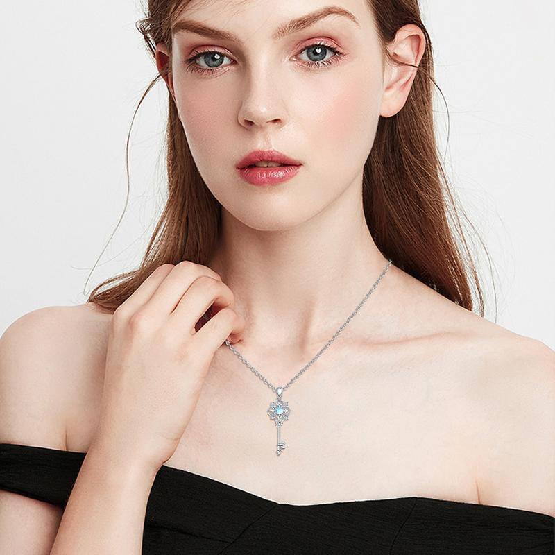 قلادة مفتاح من حجر القمر من الفضة الإسترلينية-3