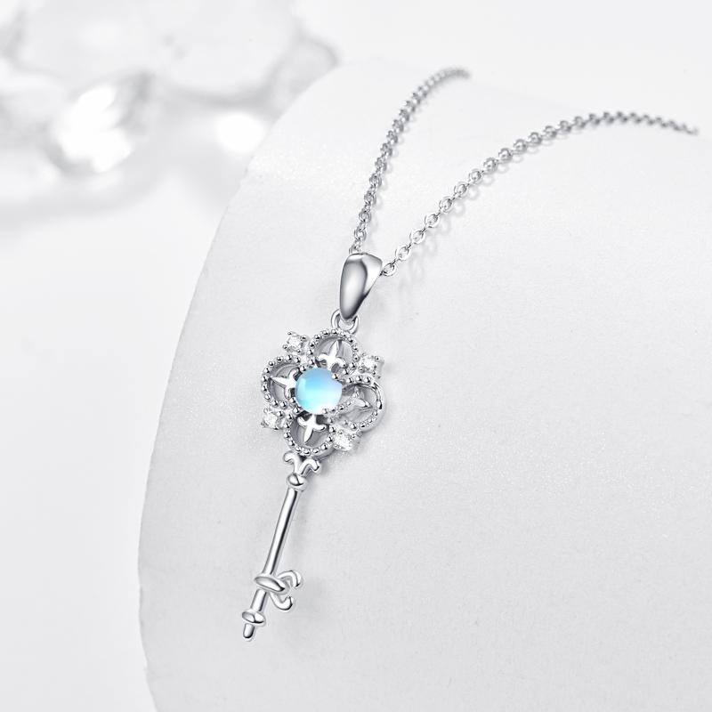 Sterling Silver Moonstone Key Pendant Necklace-5