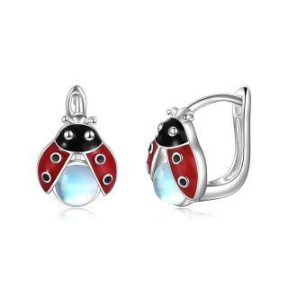 Sterling Silver Moonstone Ladybug Hoop Earrings-5