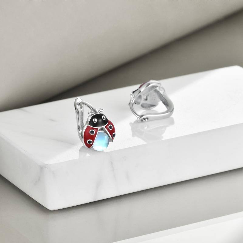 Boucles d'oreilles en argent sterling avec coccinelle en pierre de lune-4