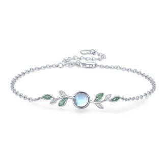 Sterling Silver Moonstone Leaves Pendant Bracelet for Women-1