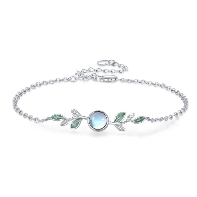 Sterling Silver Moonstone Leaves Pendant Bracelet for Women-1