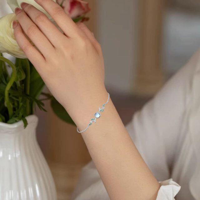 Bracciale con ciondolo a forma di foglie di pietra di luna in argento sterling per donna-3