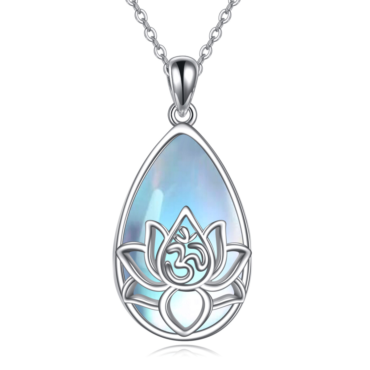 Collier avec pendentif goutte de lotus en pierre de lune en argent sterling pour femme-1