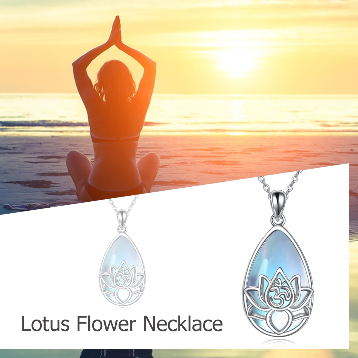 Sterling Silber Mondstein Lotus Tropfen Anhänger Halskette für Frauen-6