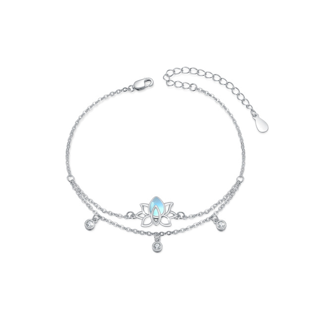 Bracelet en argent sterling avec zircon cubique et pierre de lune en forme de lotus