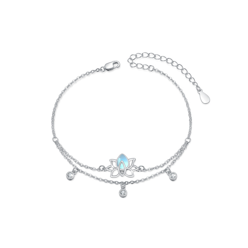 Sterling Silver Cubic Zirconia & Moonstone Lotus Layerered Bracelet-18