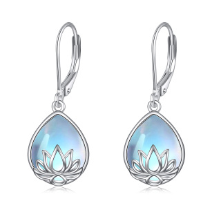 Sterling Silver Moonstone Lotus Lever-back Earrings-29