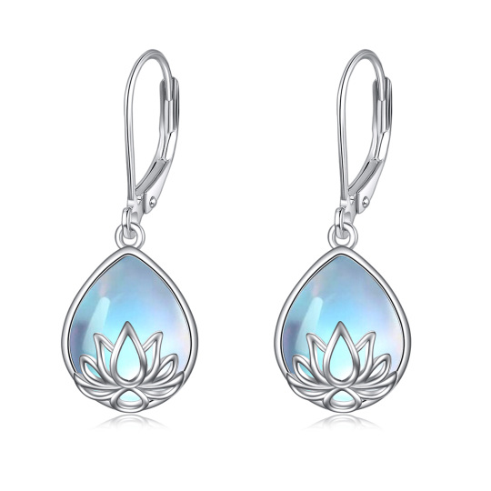 Sterling Silver Moonstone Lotus Lever-back Earrings