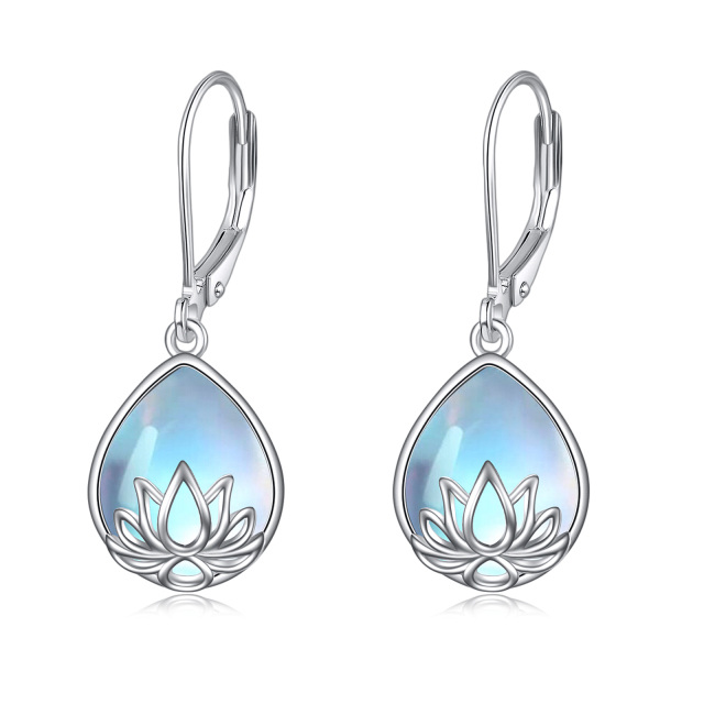 Sterling Silver Moonstone Lotus Lever-back Earrings-1