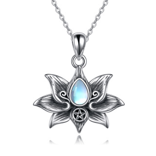 Sterling Silver Moonstone Lotus Moon Goddess Pendant Necklace-21