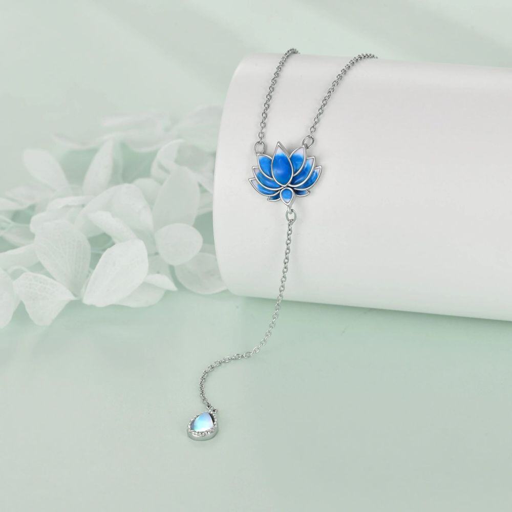 Sterling Silver Moonstone Lotus Pendant Necklace-3