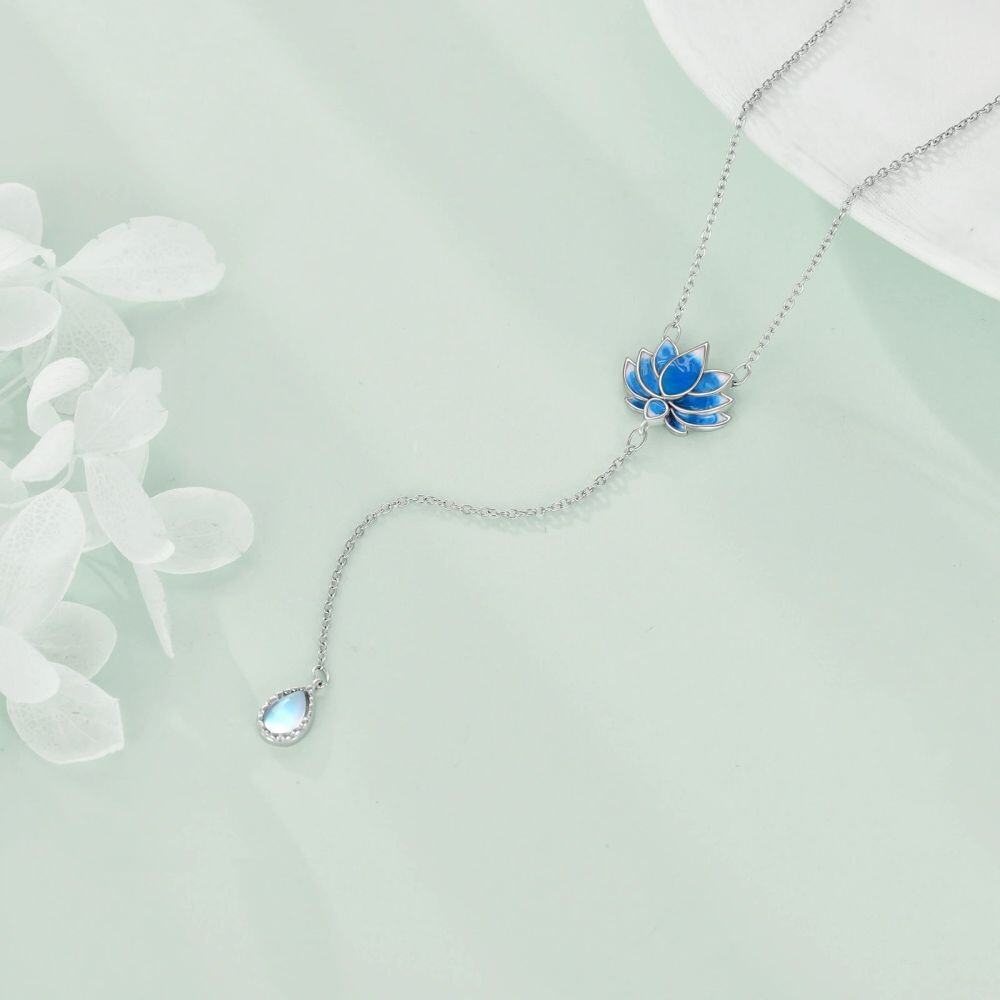 Sterling Silver Moonstone Lotus Pendant Necklace-4