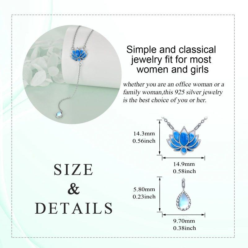 Collier pendentif lotus en pierre de lune en argent sterling-5