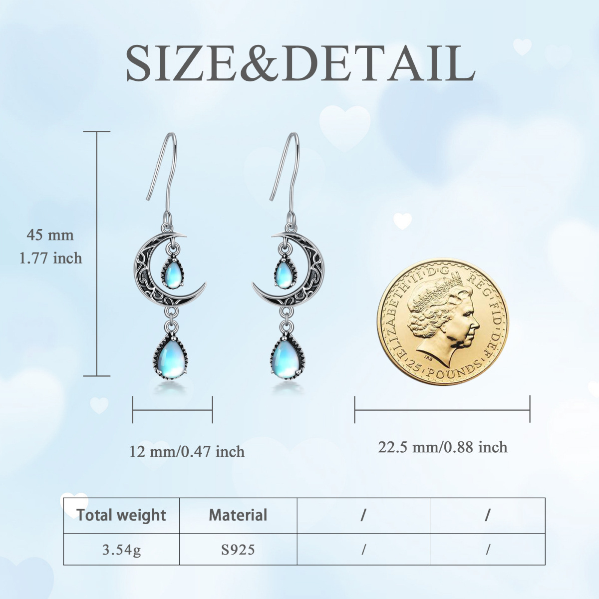 Boucles d'oreilles pendantes en argent sterling avec pierre de lune-5