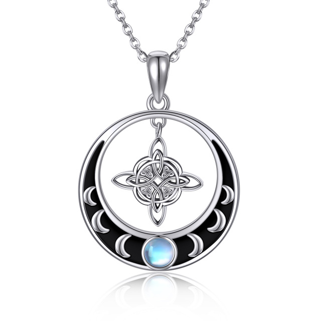 Sterling Silver Moonstone Moon Pendant Necklace-1