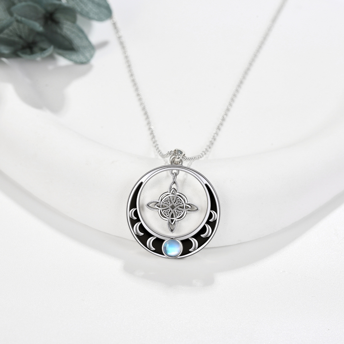 Sterling Silver Moonstone Moon Pendant Necklace-4