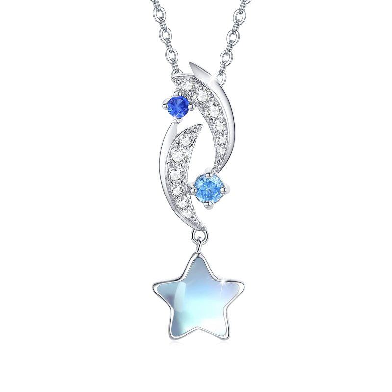 Sterling Silver Moonstone Moon Pendant Necklace-9