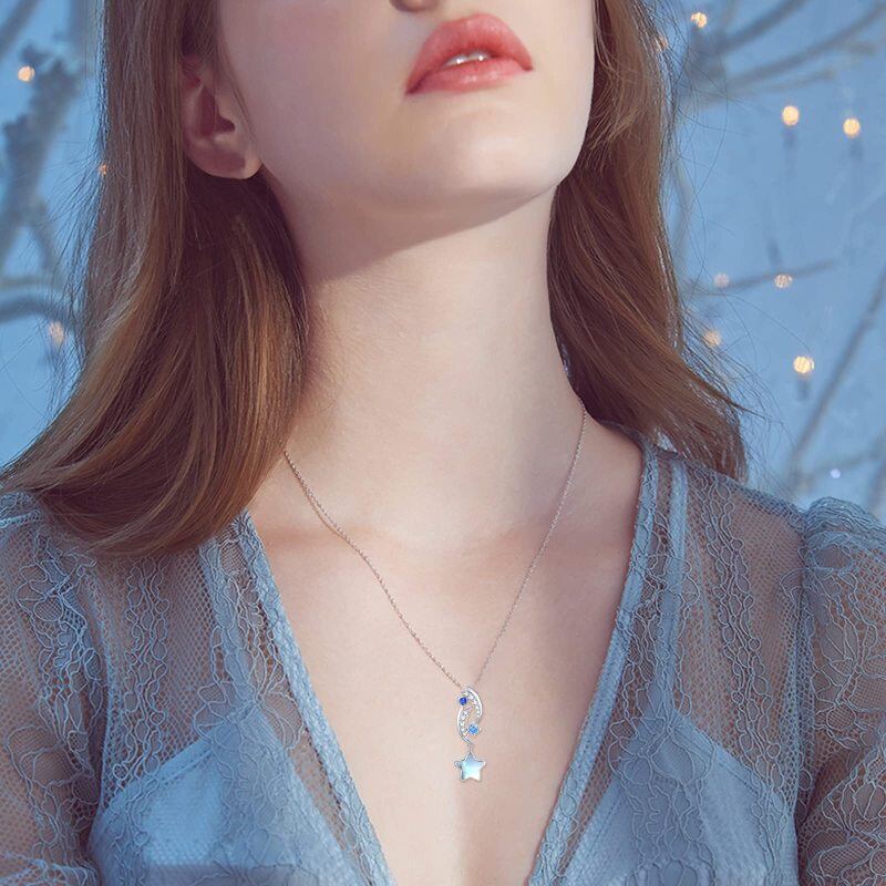 Sterling Silver Moonstone Moon Pendant Necklace-2