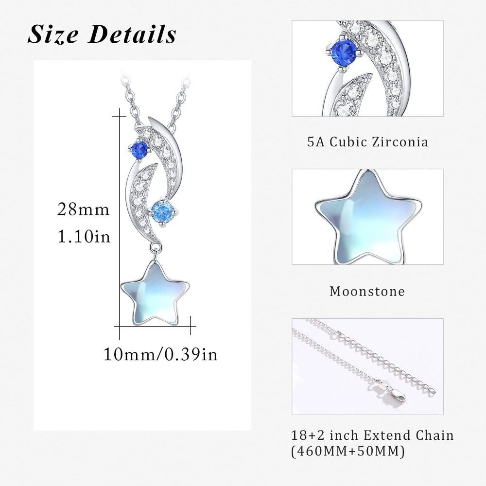 Sterling Silver Moonstone Moon Pendant Necklace-3