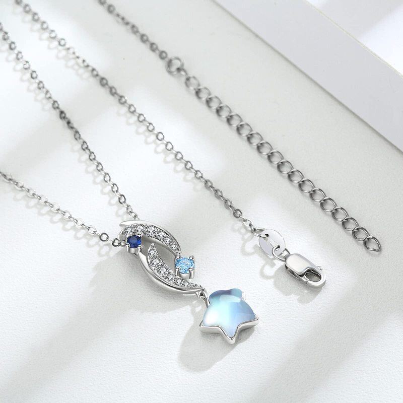 Sterling Silver Moonstone Moon Pendant Necklace-4