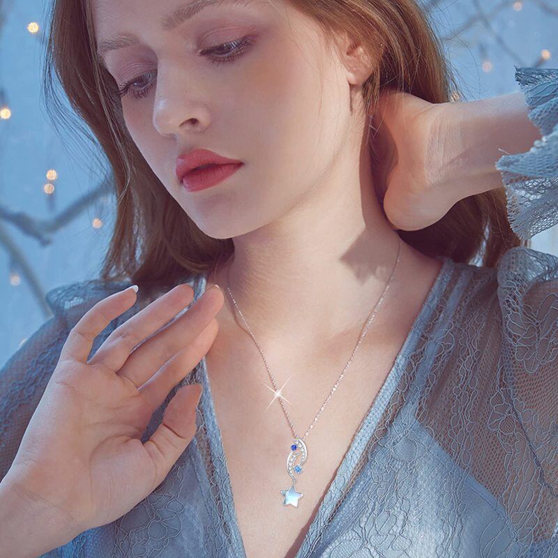 Sterling Silver Moonstone Moon Pendant Necklace-5