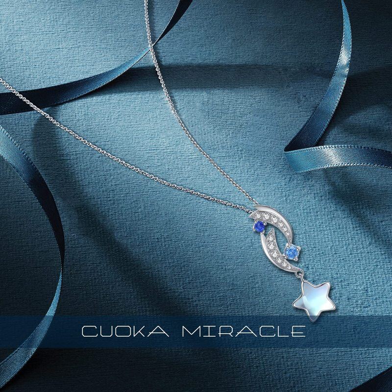 Sterling Silver Moonstone Moon Pendant Necklace-6