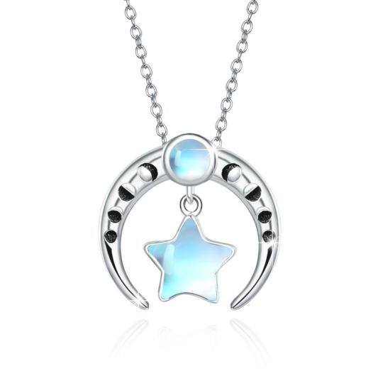 Sterling Silver Moonstone Moon Pendant Necklace